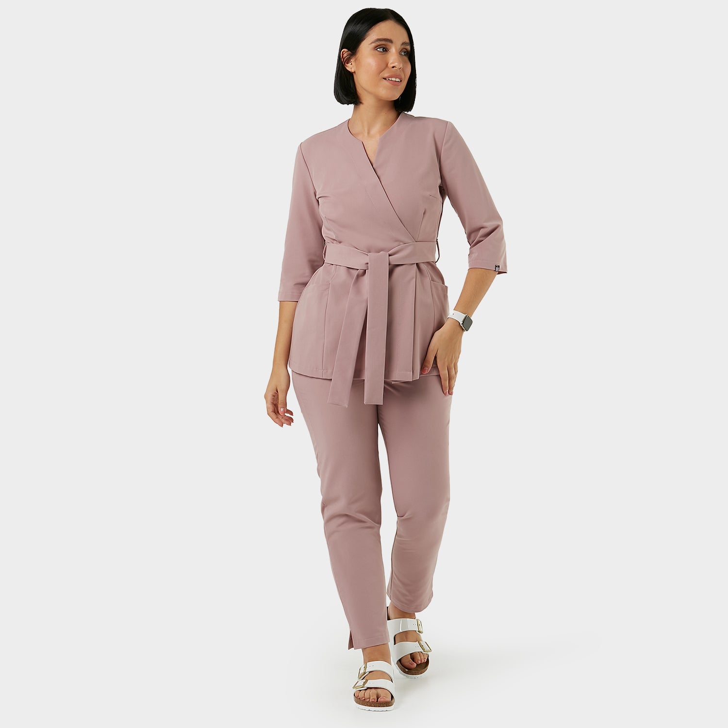 Zdravotnická halenka SOPHIA s vázáním a 3/4 rukávem - DUSTY PINK 