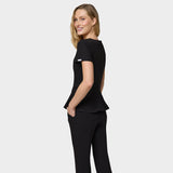 Czarna bluza medyczna z baskinką KIM - elegancka odzież medyczna damska - Vena Uniformy