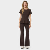 Bluza medyczna damska z baskinką KIM w kolorze Dark Chocolate - kobieca, taliowana - Vena Uniformy